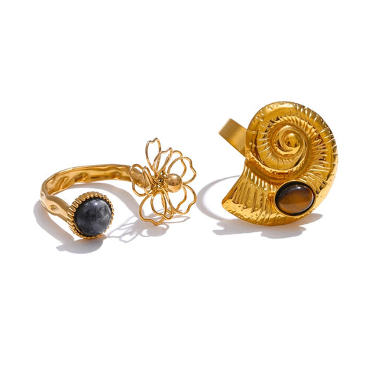 Spectrolite tiger stone flower open adjustable ring - product image