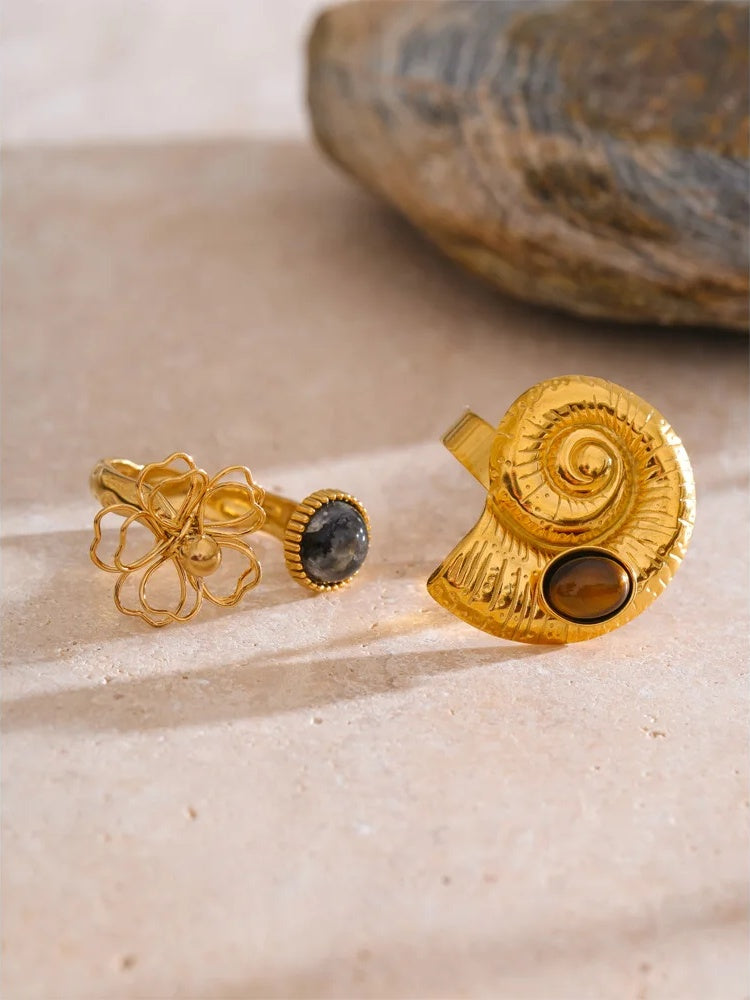 Spectrolite tiger stone flower open adjustable ring - product image