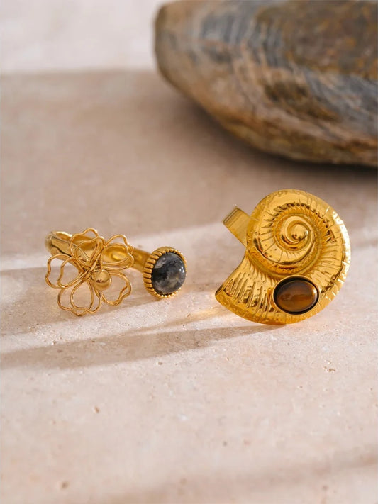 Spectrolite tiger stone flower open adjustable ring - product image