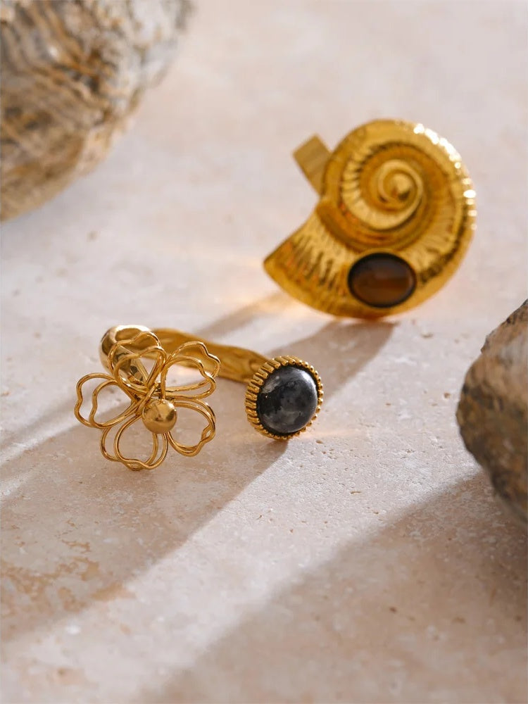 Spectrolite tiger stone flower open adjustable ring - product image