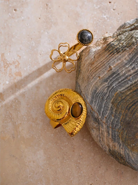 Spectrolite tiger stone flower open adjustable ring - product image