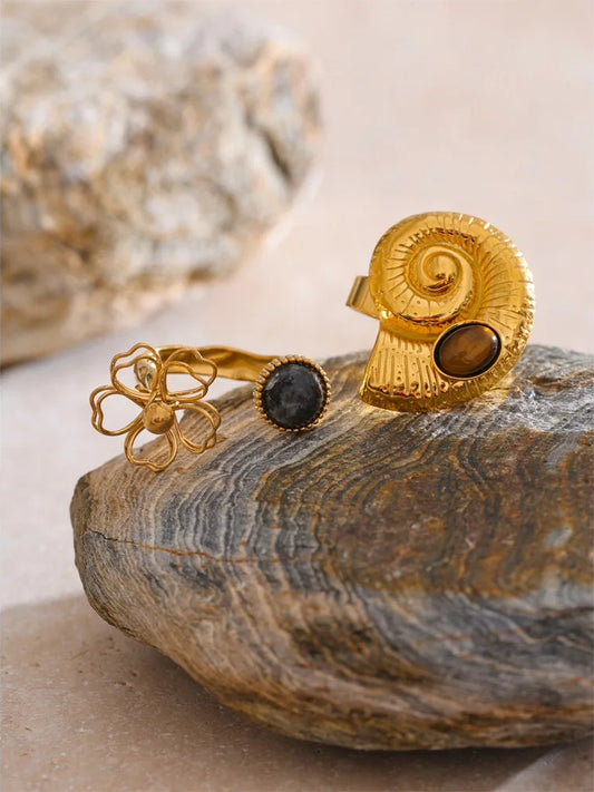 Spectrolite tiger stone flower open adjustable ring - product image