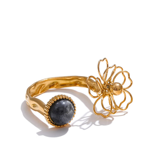 Spectrolite tiger stone flower open adjustable ring - product image