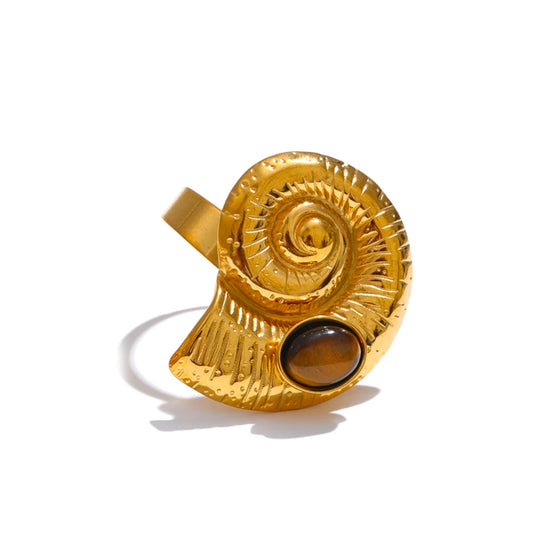 Spectrolite tiger stone flower open adjustable ring - product image