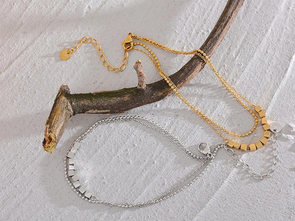 Square bead chain layered gold color anklet - product image