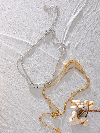 Square bead chain layered gold color anklet - product image