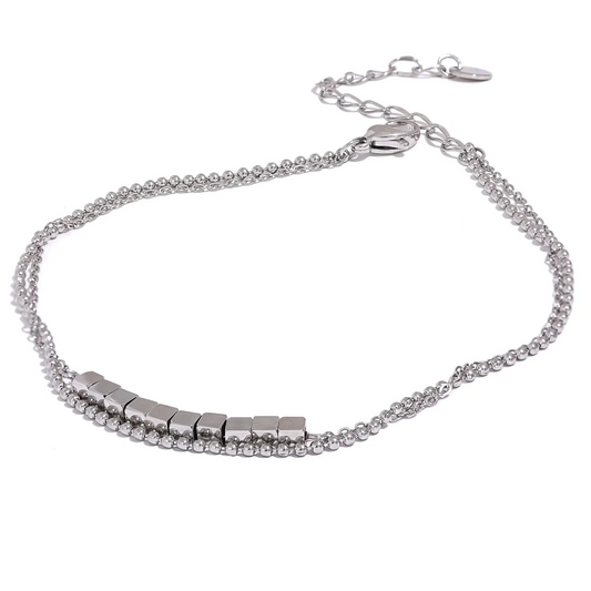 Square bead chain layered gold color anklet - product image