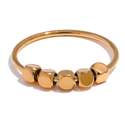 Square beads thin gold silver color summer ring - product image