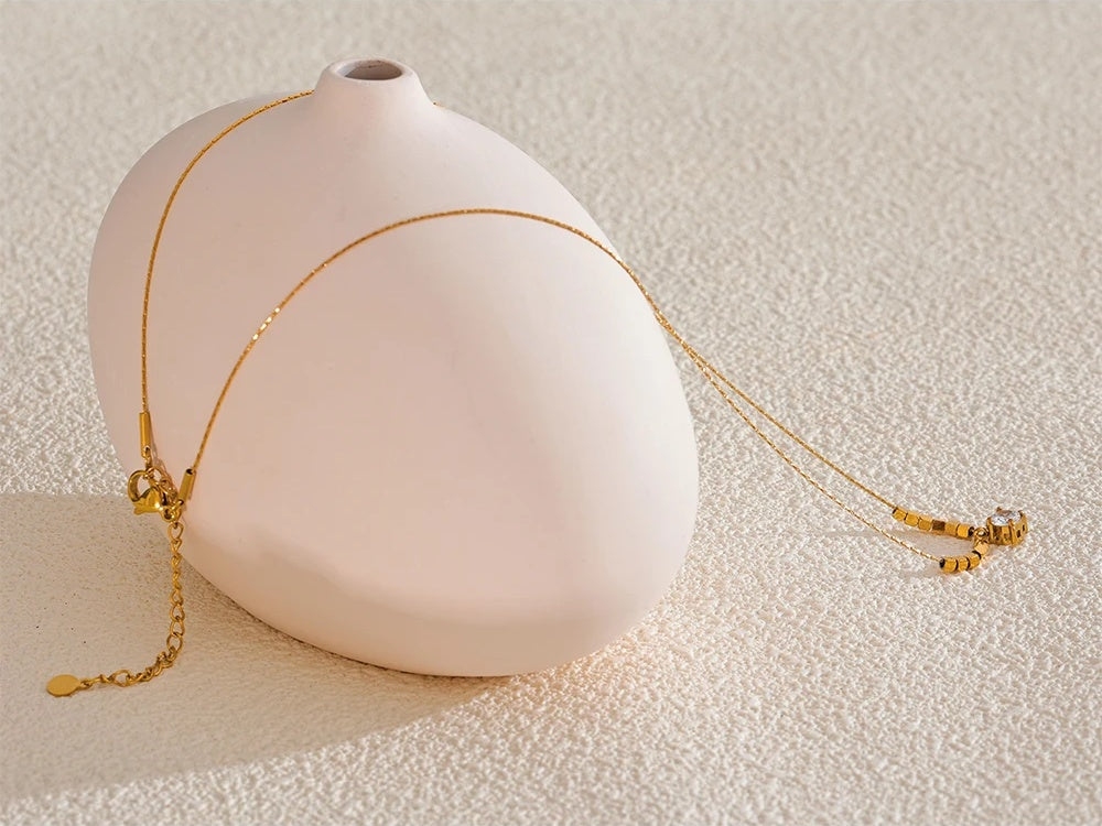 Square chain cubic zirconia pendant necklace - product image