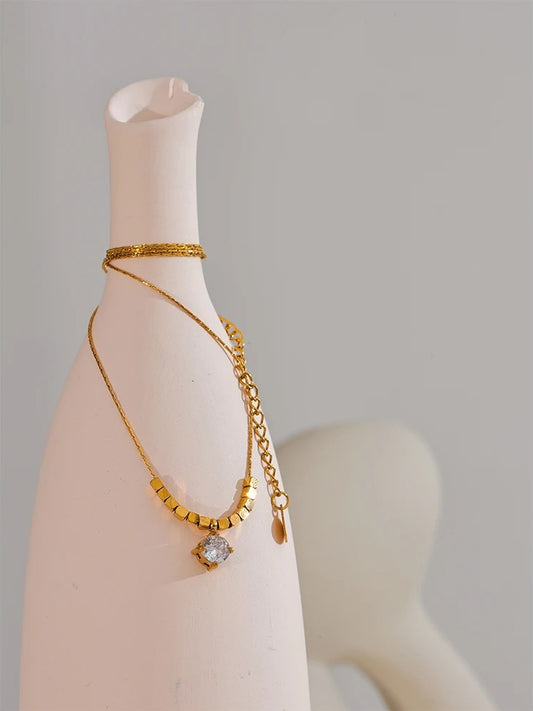 Square chain cubic zirconia pendant necklace - product image