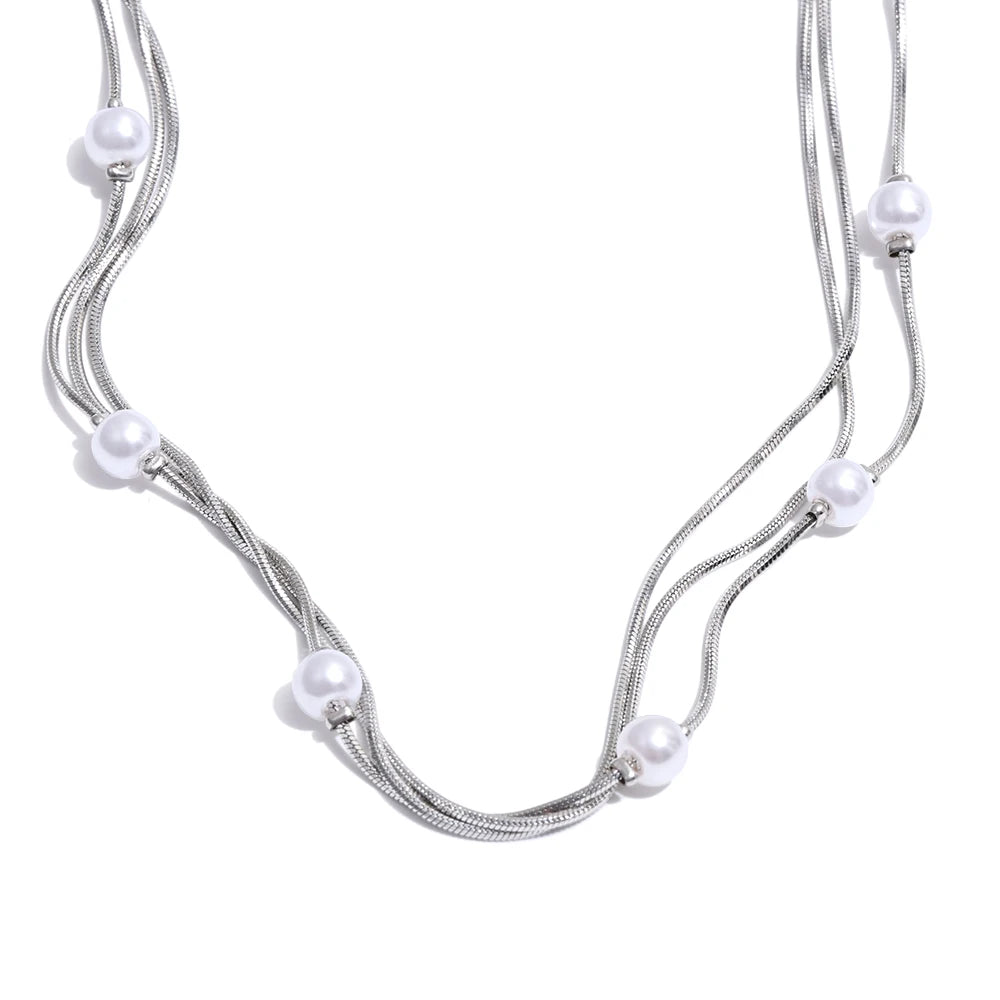 Square chain simulated pearls layered necklace - product image