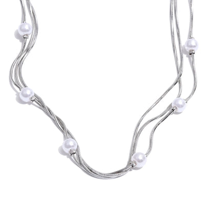 Square chain simulated pearls layered necklace - product image