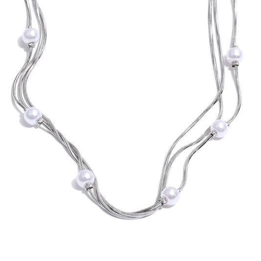 Square chain simulated pearls layered necklace - product image