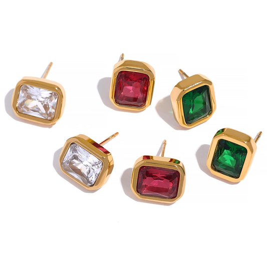 Square contemporary cubic zirconia stud earrings - product image
