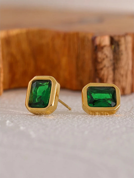 Square contemporary cubic zirconia stud earrings - product image