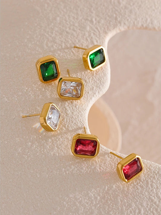 Square contemporary cubic zirconia stud earrings - product image