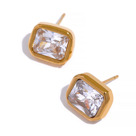 Square contemporary cubic zirconia stud earrings - product image