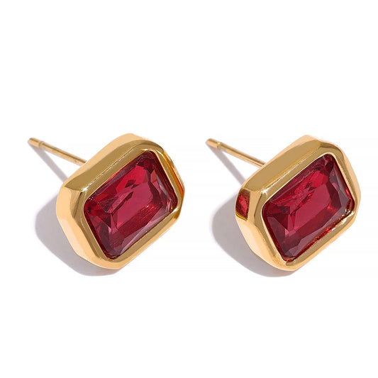Square contemporary cubic zirconia stud earrings - product image