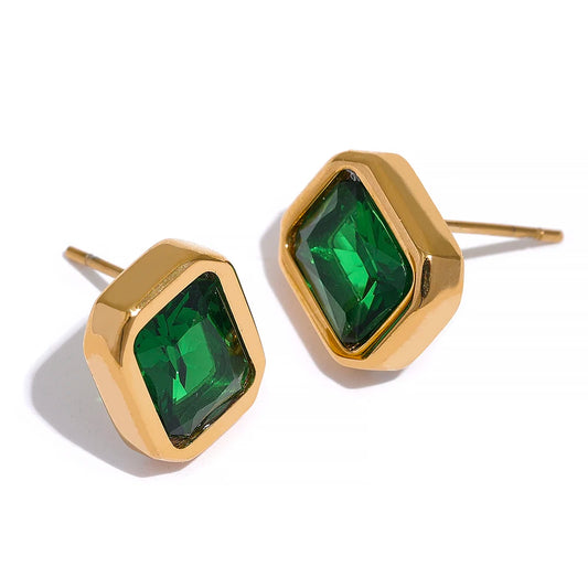 Square contemporary cubic zirconia stud earrings - product image