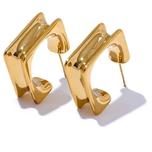 Square contemporary huggie water resistant earrings - product image