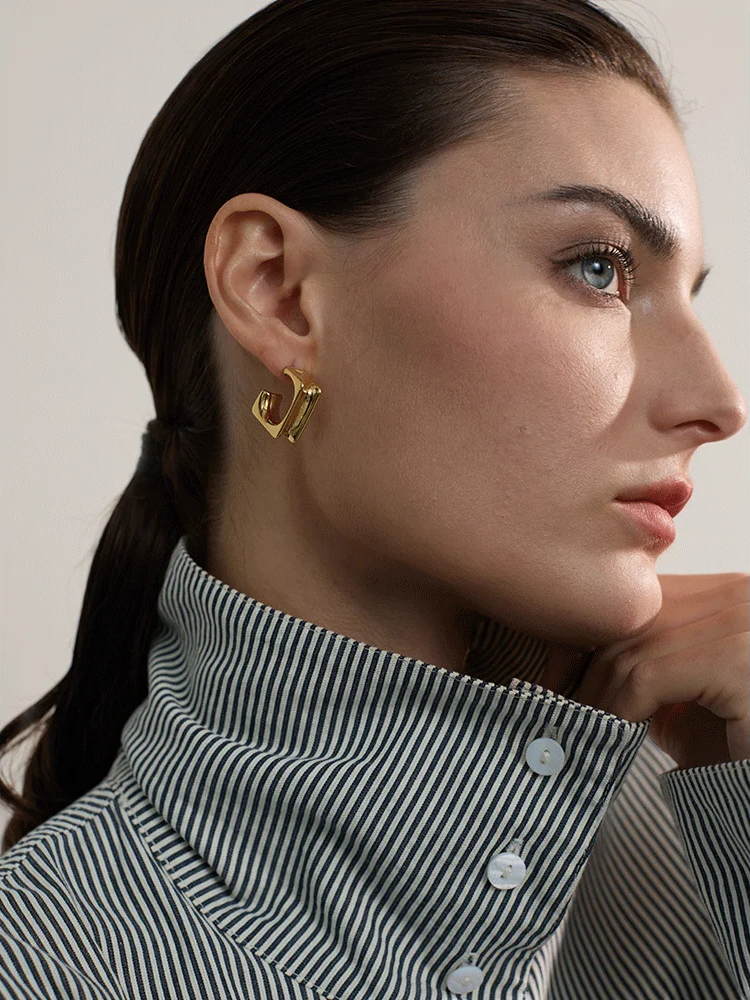Square contemporary huggie water resistant earrings - product image
