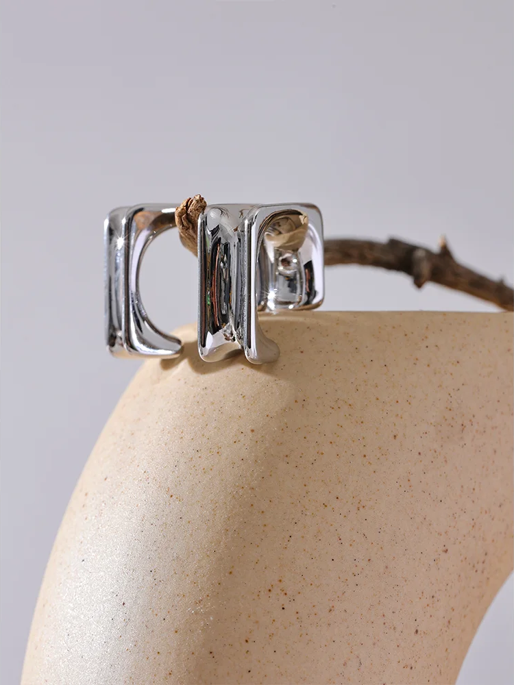 Square contemporary huggie water resistant earrings - product image