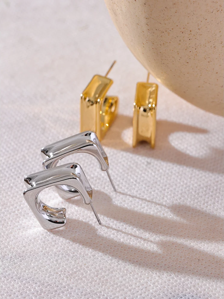 Square contemporary huggie water resistant earrings - product image