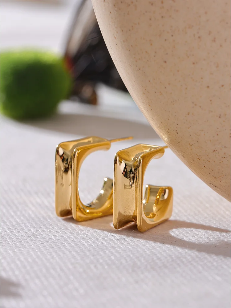 Square contemporary huggie water resistant earrings - product image