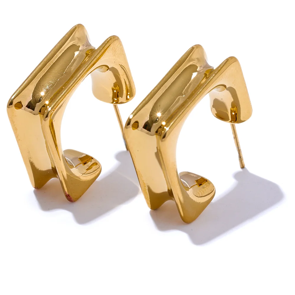 Square contemporary huggie water resistant earrings - product image