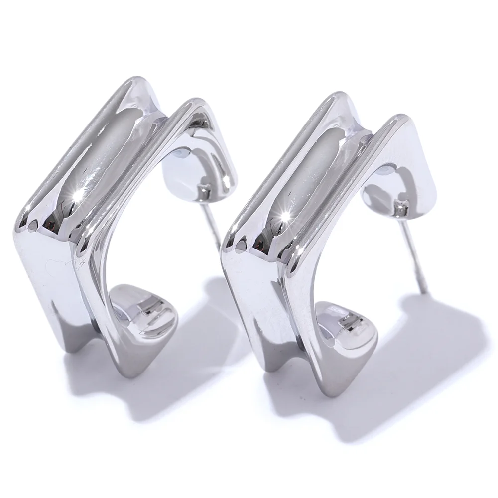 Square contemporary huggie water resistant earrings - product image
