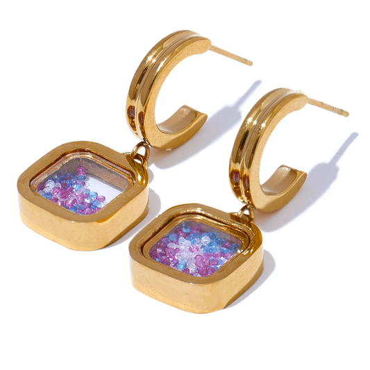 Square crystal drop dangle earrings - product image