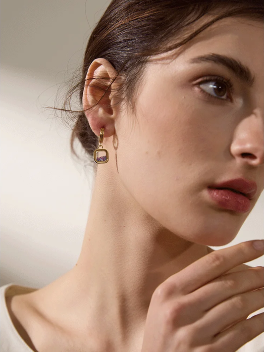 Square crystal drop dangle earrings - product image