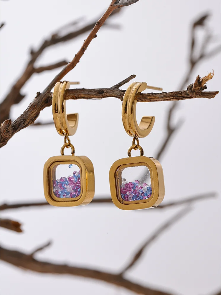 Square crystal drop dangle earrings - product image