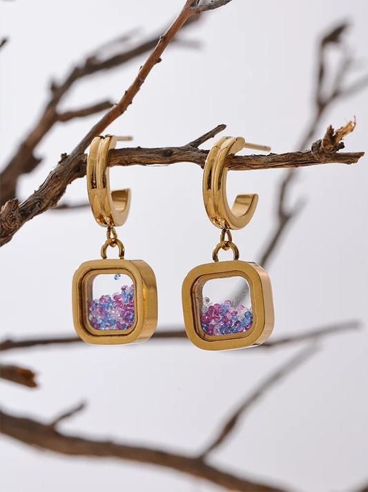 Square crystal drop dangle earrings - product image
