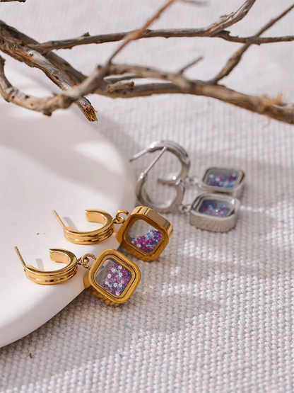 Square crystal drop dangle earrings - product image