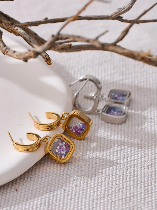 Square crystal drop dangle earrings - product image