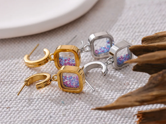 Square crystal drop dangle earrings - product image