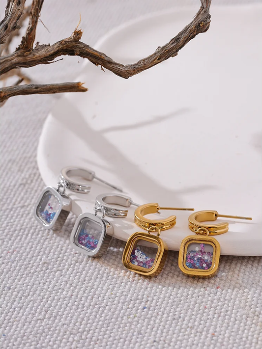 Square crystal drop dangle earrings - product image