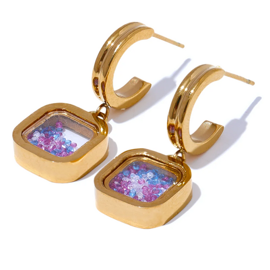 Square crystal drop dangle earrings - product image