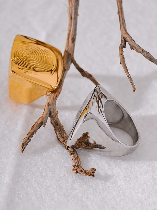 Square fingerprint unique texture ring - product image