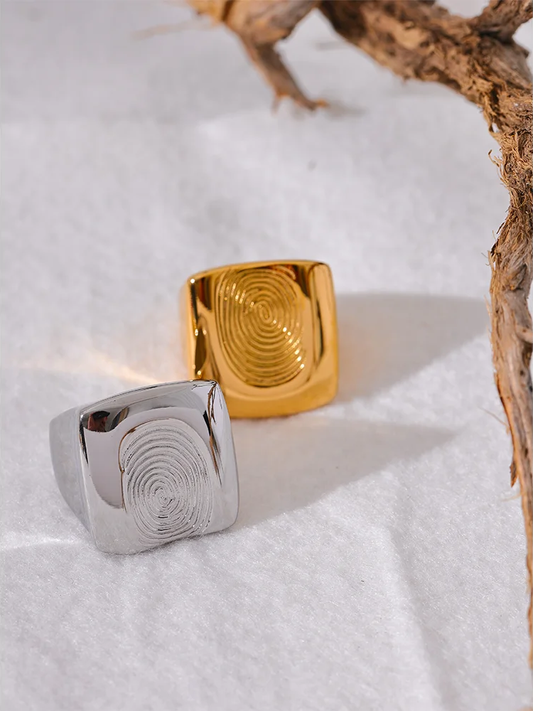 Square fingerprint unique texture ring - product image
