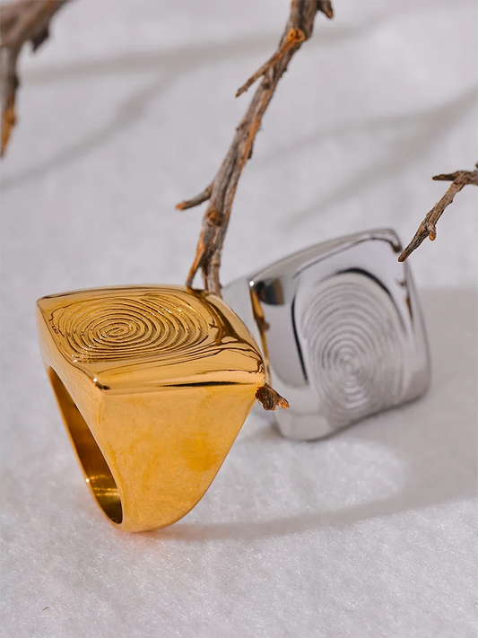 Square fingerprint unique texture ring - product image