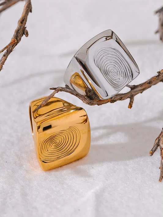 Square fingerprint unique texture ring - product image