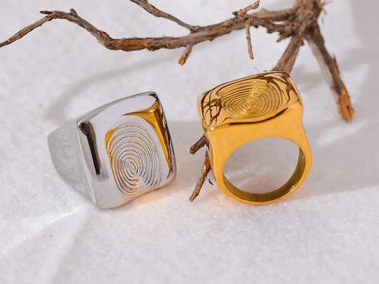Square fingerprint unique texture ring - product image