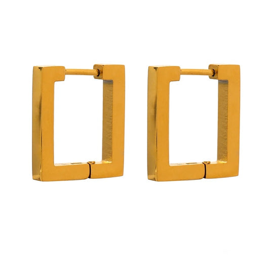 Square golden statement metal hoop earrings - product image