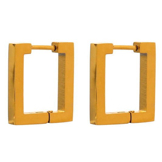Square golden statement metal hoop earrings - product image