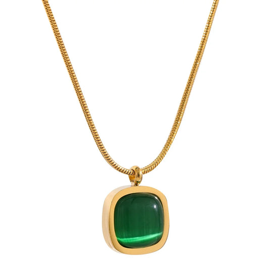 Square green opal stone contemporary pendant necklace - product image