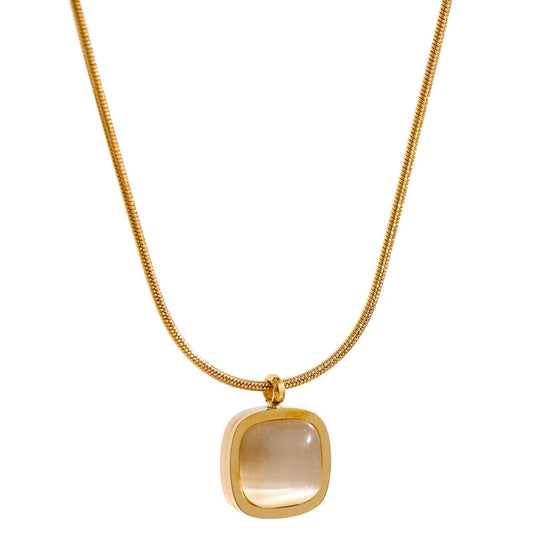 Square green opal stone contemporary pendant necklace - product image