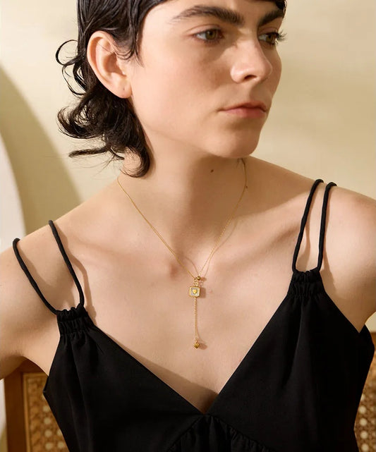 Square heart shell pendant romantic necklace - product image