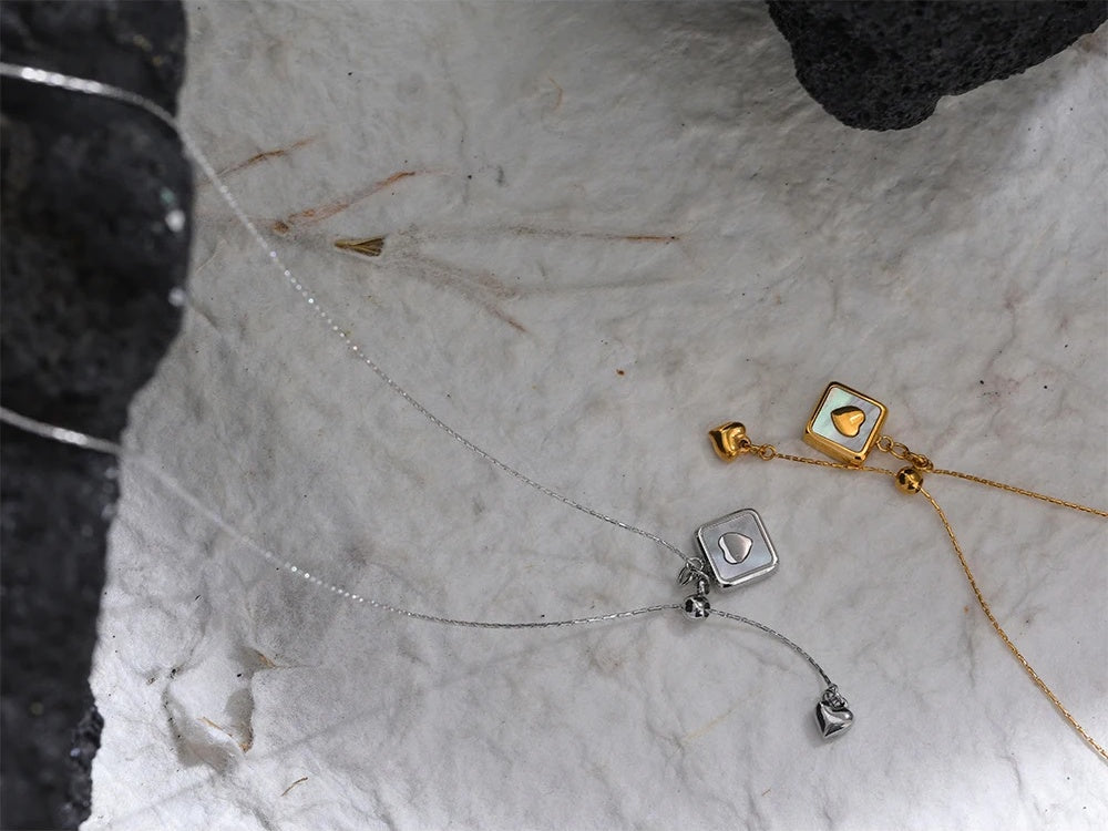 Square heart shell pendant romantic necklace - product image